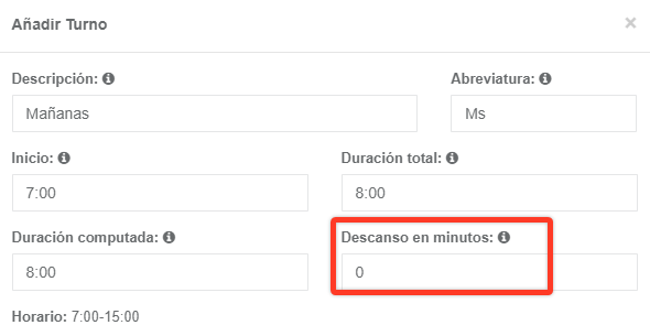 Registro de descanso en aTurnos durante una jornada laboral en un turno de trabajo